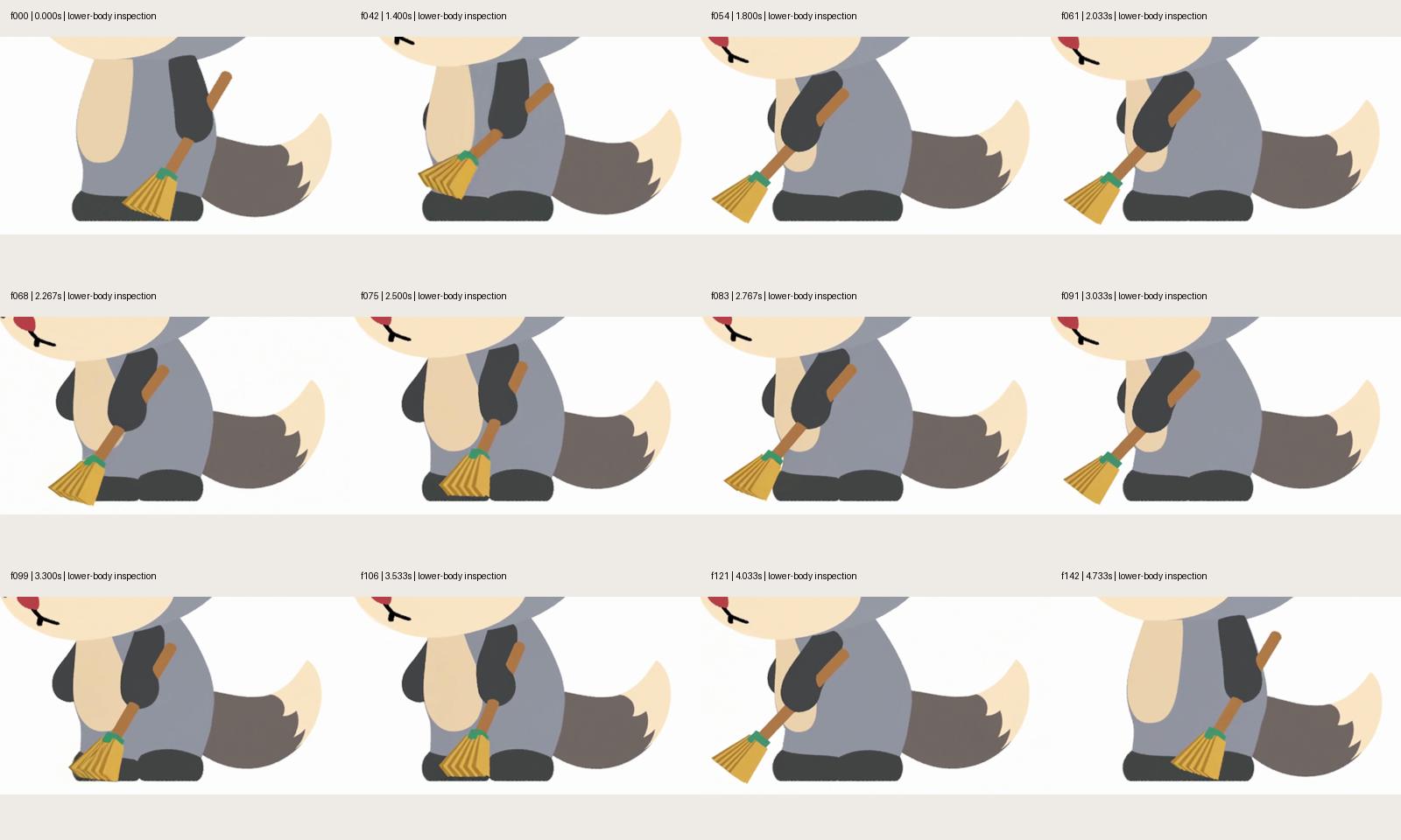Twelve enlarged lower-body source poses